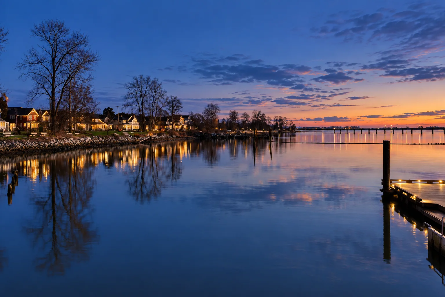 Steveston waterfront and Fraser River shoreline in Richmond